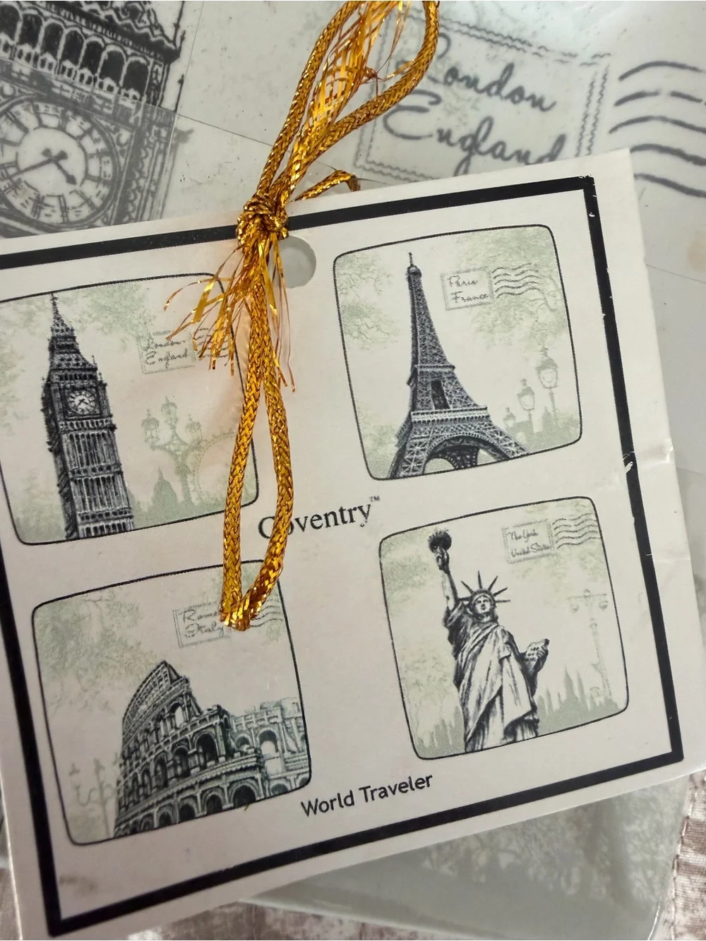 Appetizer vintage city landmark ceramic square plates set of 4